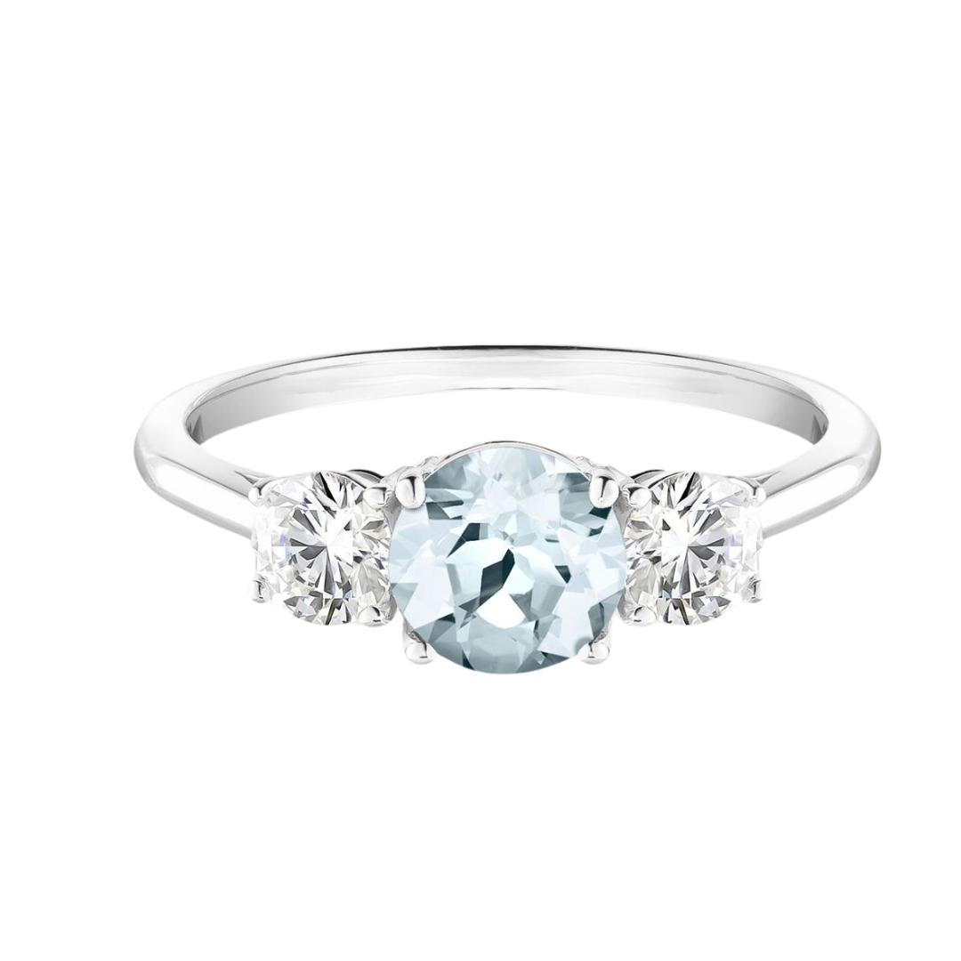 ANILLO COMPROMISO AGUAMARINA Y DIAMANTES