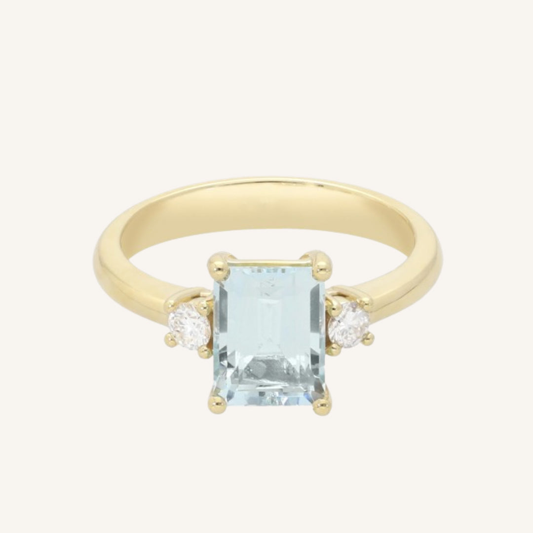ANILLO AGUAMARINA CUADRADO Y ORO
