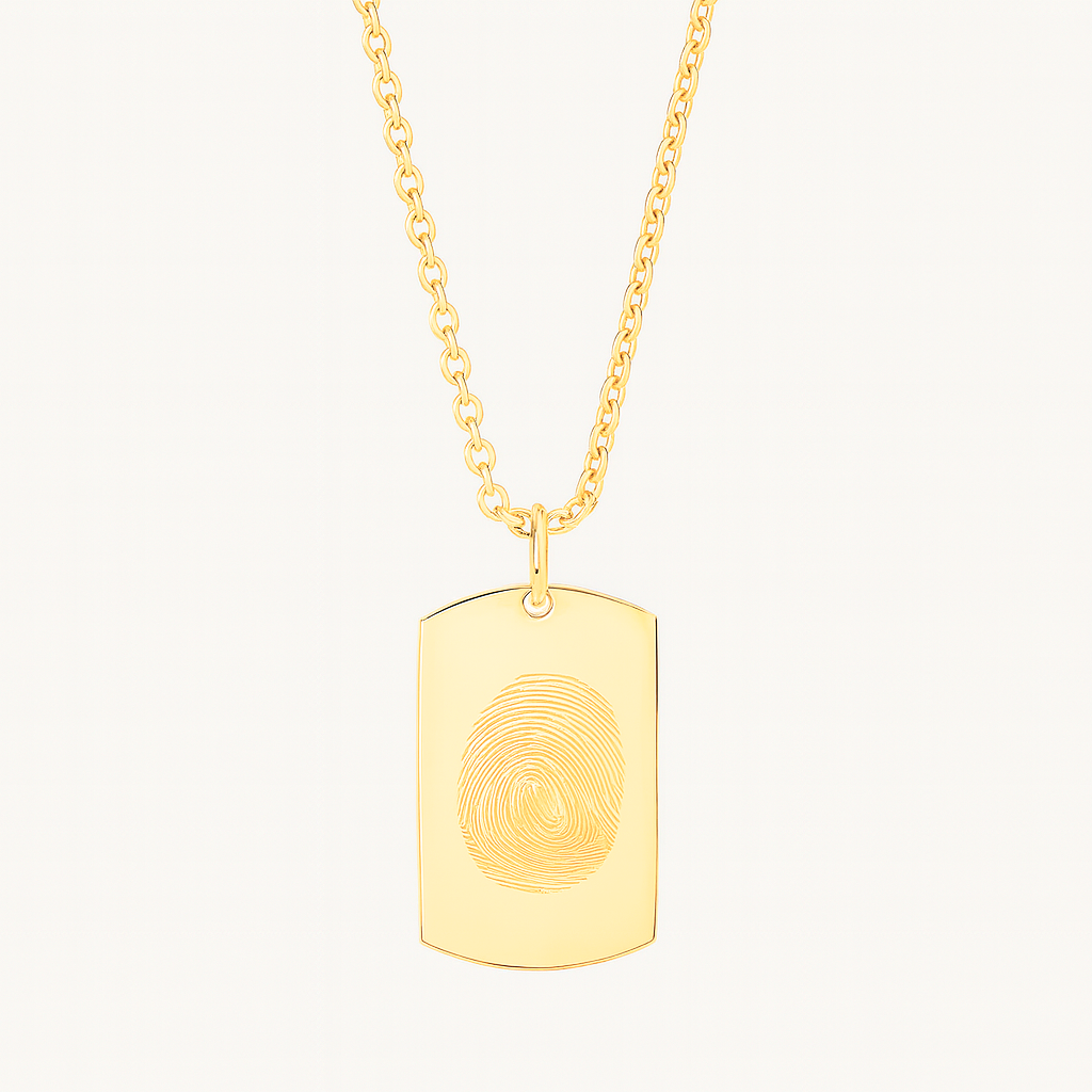 COLLAR PLACA ORIGEN GRABADO ORO 18K