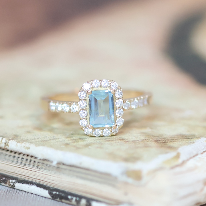 ANILLO COMPROMISO VINTAGE AGUAMARINA