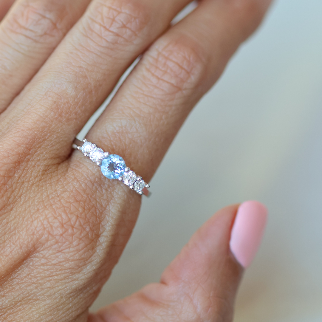 ANILLO COMPROMISO QUINTILLO AGUAMARINA