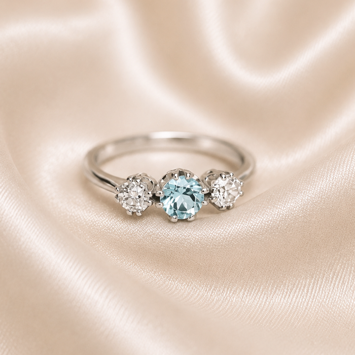 ANILLO COMPROMISO AGUAMARINA VINTAGE
