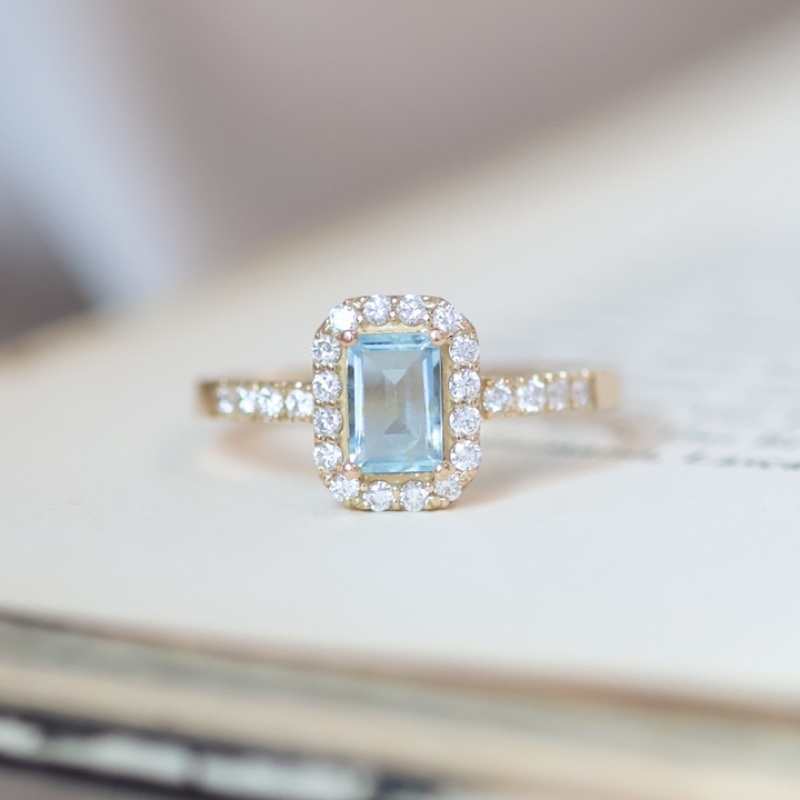 ANILLO COMPROMISO VINTAGE AGUAMARINA