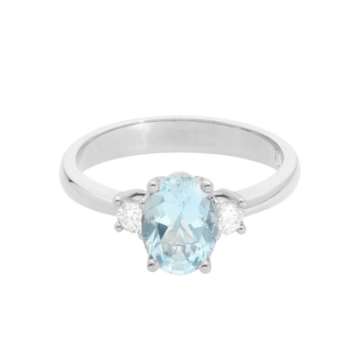 ANILLO AGUAMARINA OVALADO Y PLATINO