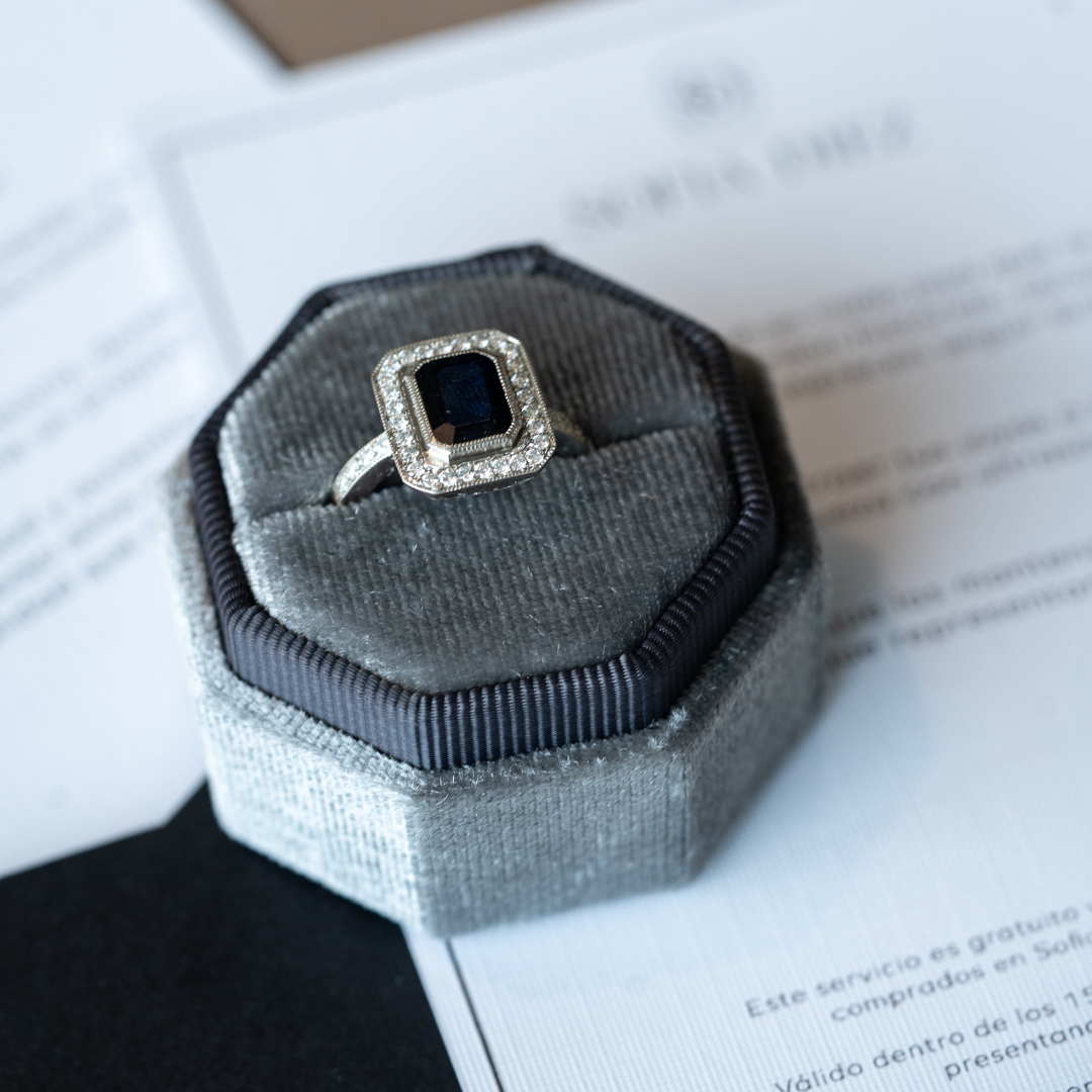 ANILLO COMPROMISO VINTAGE ZAFIRO