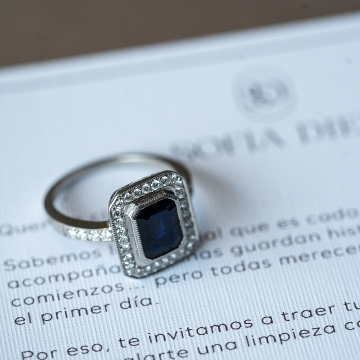 ANILLO COMPROMISO VINTAGE ZAFIRO