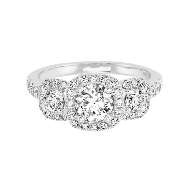 ANILLO COMPROMISO TRES HALOS CUADRADOS