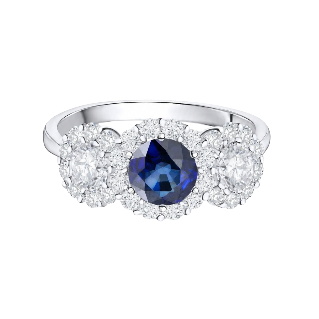 ANILLO COMPROMISO TRES HALO ZAFIRO