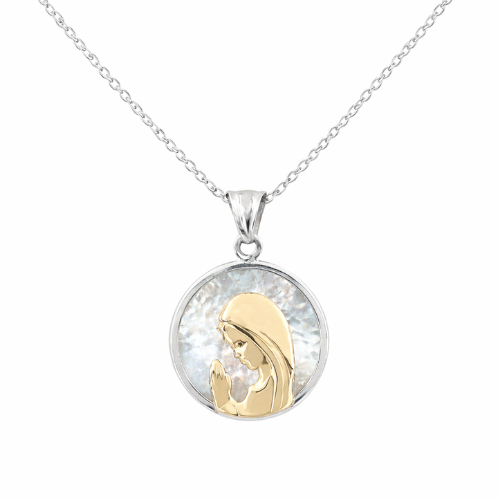 MEDALLA NIÑA VIRGEN REZANDO ORO PLATA CRISTAL