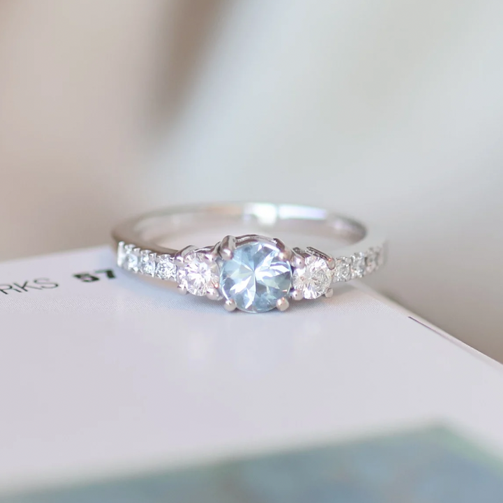 Anillo Compromiso Tricillo Aguamarina Mila